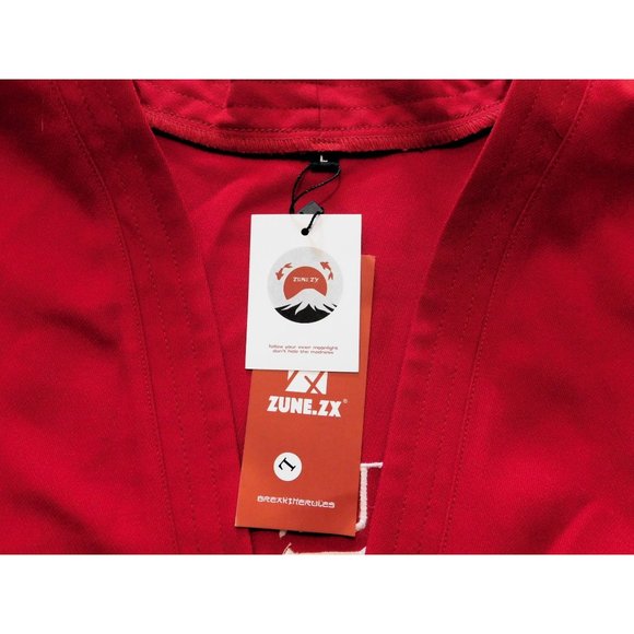 Zune ZX Kimono Unisex Large Red Embroidery Painted Short Sleeve Pockets New - Picture 9 of 9